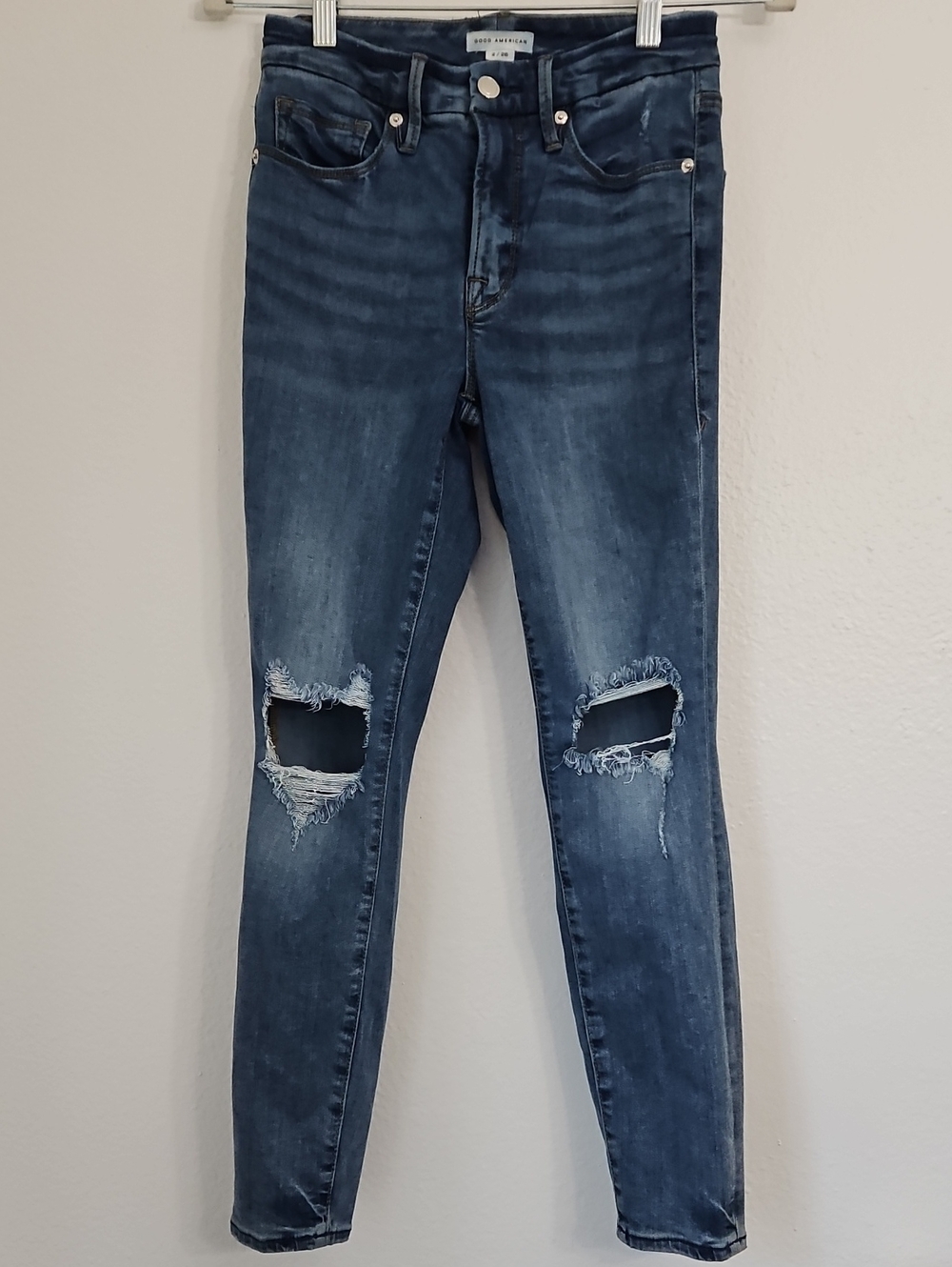 High-Rise Distressed Skinny Jeans - Dark Blue